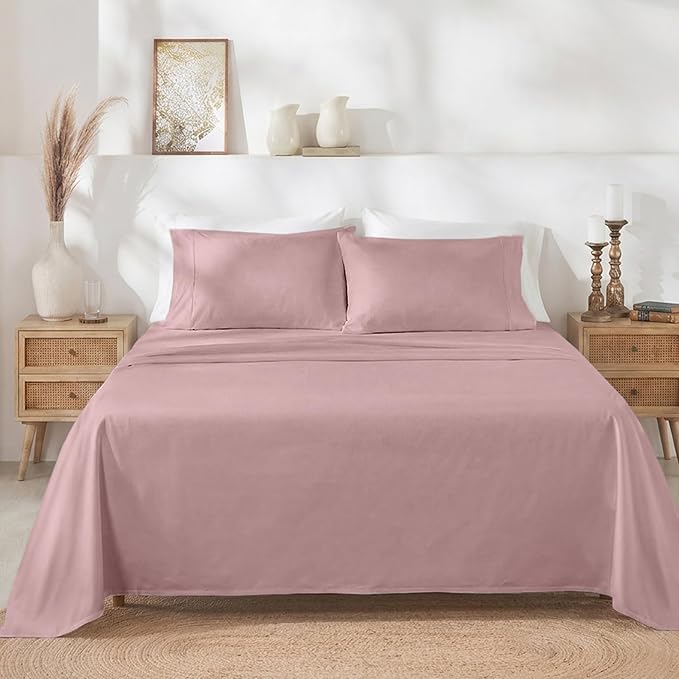 California Design Den Natural 100% Cotton Sheets King Size Deep Pocket Set - 400 Thread Count, Sateen King Sheet Set, All Around Elastic, Soft, Durable Bedding - Mauve
