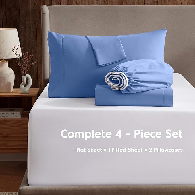 Nestl Full XL Sheet Set - Luxury 1800 Ultra-Soft Microfiber Full Extra Long Bed Sheets - Double Brushed - Deep Pockets - Easy Fit - 4 Piece Set - Bedding Sheets & Pillowcases (Full XL, Calm Blue)