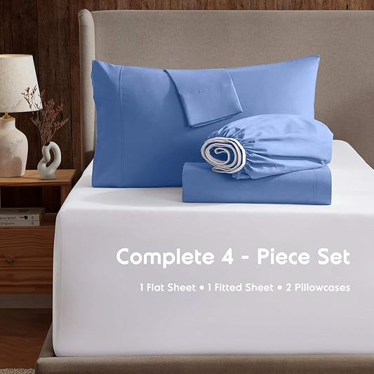 Nestl Full XL Sheet Set - Luxury 1800 Ultra-Soft Microfiber Full Extra Long Bed Sheets - Double Brushed - Deep Pockets - Easy Fit - 4 Piece Set - Bedding Sheets & Pillowcases (Full XL, Calm Blue)