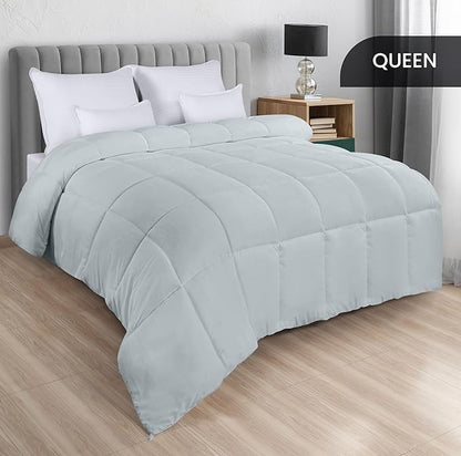Utopia Bedding Comforters Queen Size, All Season Duvet Insert, Down Alternative Box Stitched Bed Comforter with Corner Tabs, Machine Washable (Light Grey)