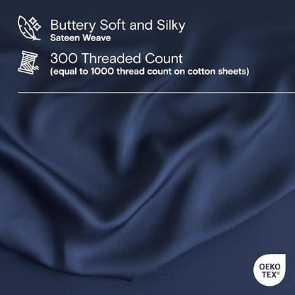 DOZ Sheet Set, 100% Viscose derived from Bamboo, Organically Grown, Buttery Soft, Cooling Sheets, High GSM, Deep Pockets - 3 Piece - 2 Pillowcases 1 Fitted Sheet (Sapphire, Full)