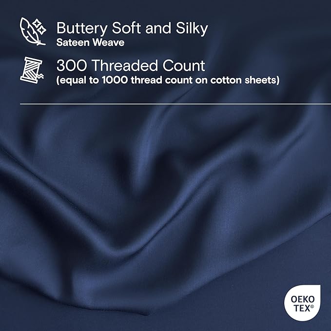 DOZ Sheet Set, 100% Viscose derived from Bamboo, Organically Grown, Buttery Soft, Cooling Sheets, High GSM, Deep Pockets - 3 Piece - 2 Pillowcases 1 Fitted Sheet (Sapphire, Queen)