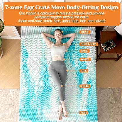 Extra Firm Mattress Topper 4 Inch Queen Size, Premium Cooling Gel Egg Crate+Bamboo High Density Support Mattress Topper with Removable Cover, Bed Topper for Pain Relief,CertiPUR-US,80x60