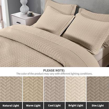 Maple&Stone Quilt Set Twin/Twin XL, Lightweight Beige Bedspread Ultrasonic Chevron Pattern Light Coverlet for All Season Comforter Bedding Decor - 2 Piece Twin Extra Long Bed Cover Sets