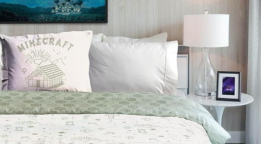 Jay Franco Kids Duvet Cover Set with Sham & Pillowcase – Ultra-Soft Bedding for Room Decor, Cover ONLY Comforter NOT Included, White - Minecraft, 2 Piece Twin