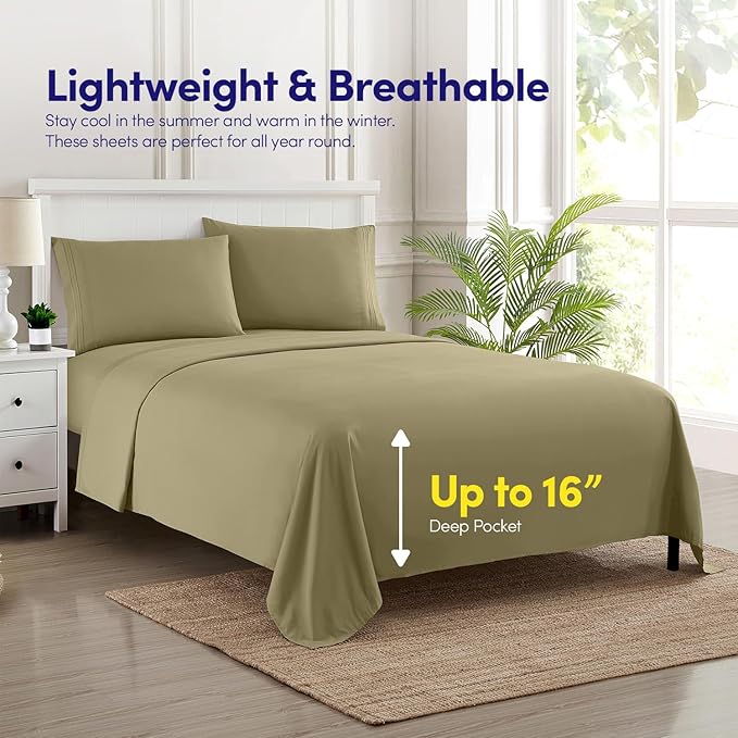 1500 Supreme Collection Full Sheet Sets Sage Green - Luxury Hotel Bed Sheets and Pillowcase Set for Full Mattress - Extra Soft, Elastic Corner Straps, Deep Pocket Sheets, Full Sage Green
