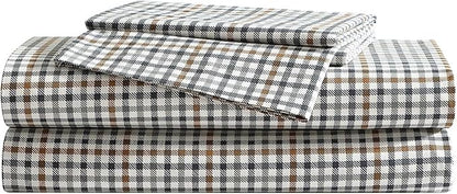 Eddie Bauer - Queen Sheet Set, Crisp & Cooling Sheets w/a Naturally Smooth Cotton Percale Lightweight Feel - Matching Pillowcases & Deep Pocket Fitted Sheet (Griffin Plaid Beige)