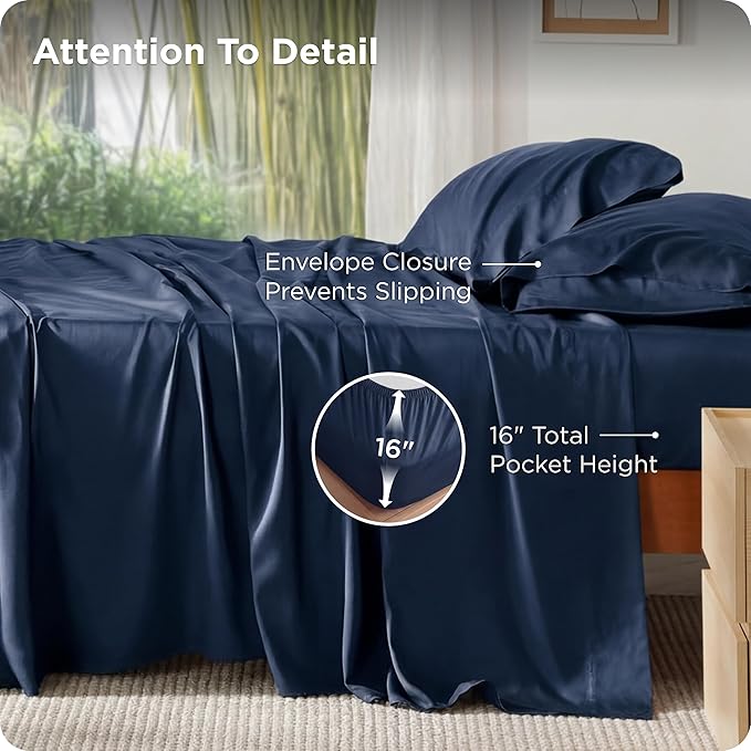 Bedsure King Size Sheets Set, Cooling Sheets for Hot Sleepers, Rayon Derived from Bamboo, PureWoven, Breathable & Soft, Deep Pocket Up to 16 Inches, Hotel Luxury Silky Bedding, Navy