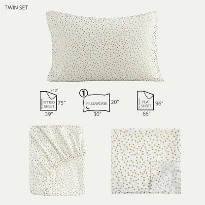 Heritage Kids 3-Piece Twin Sheet Set - Gold Dot Pattern, Soft and Cozy Bedding for Girls, Includes Fitted Sheet, Flat Sheet & Pillowcase, Durable and Easy Care