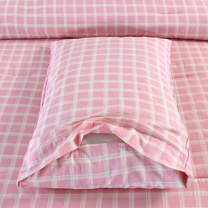 SDIII 3PCS Pink Gingham Comforter Set Full 100% Washed Microfiber Lightweight Pink Gingham Bedding Full Farmhouse Shabby Chic Checkered All Season