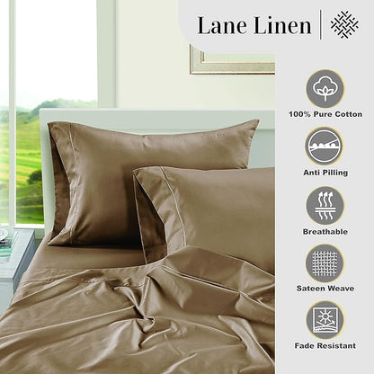 LANE LINEN Pillows Standard Size Set of 2, Soft 100% Egyptian Cotton Sateen, 1000 Thread Count, Cool & Smooth Pillowcases Queen - Taupe