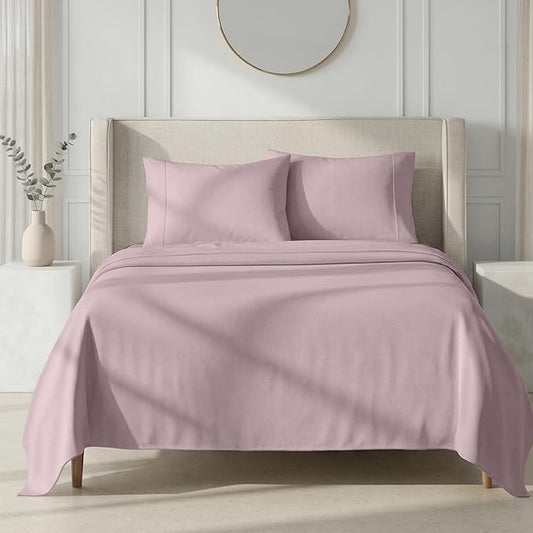 California Design Den Thick and Natural 100% Cotton Sheets Queen Size Set - 1000 Thread Count Sateen, Deep Pocket Queen Sheets, Durable Bedding - Sepia Rose