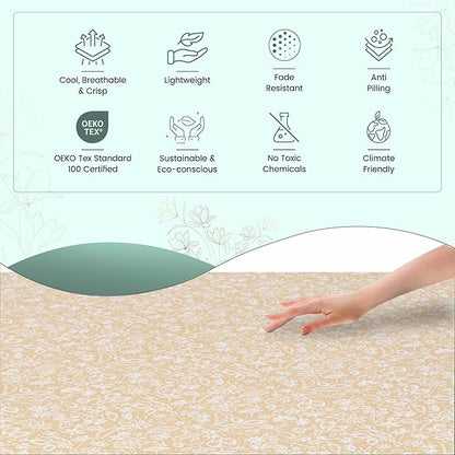 Feather & Stitch Softest 100% Cotton Sheets, 300 Thread Count Percale Weave Bedding, 16" Deep Pocket, Cooling Sheets, Breathable Bed Set, Hotel Premium Quality (Full, Twilight Bloom Beige)