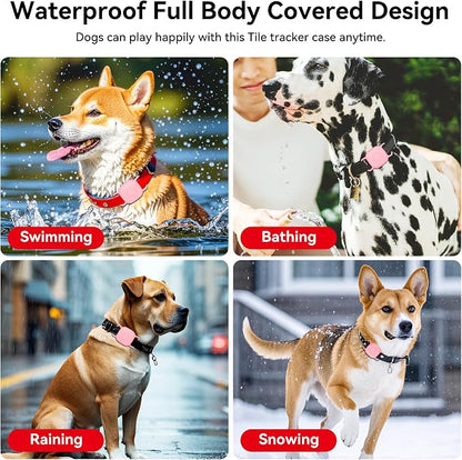 DDJ Waterproof Dog Collar Holder for Life360 Tile Mate Tracker, 2-Pack Durable Silicone Cover, Anti Lost for Life 360 Tile Tracker Case for Cat & Pet Collars, Easy Installation, Lightweight, Pink