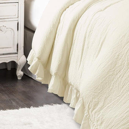 Lush Decor Reyna Ruffle Comforter Set - 3 Piece Cozy Ruffled Bedding Set - Timeless Elegance and Comfort for Dorm Room - Full/ Queen, Ivory