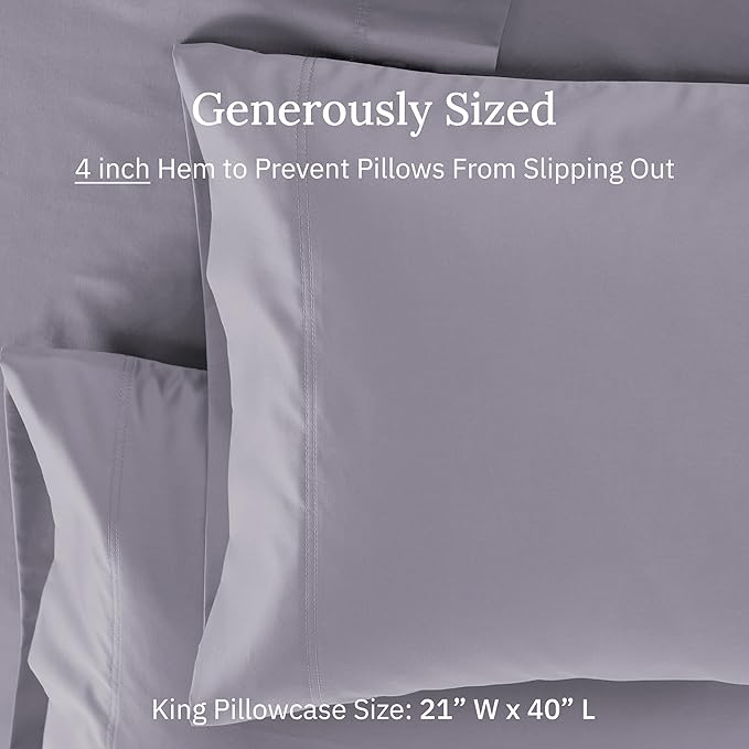 Luxuriously Soft Premium 600 Thread Count, 100% Cotton Set of 2 Cases, Crisp King Size Pillow Covers Set of 2, Fits King Pillows (Lavender)
