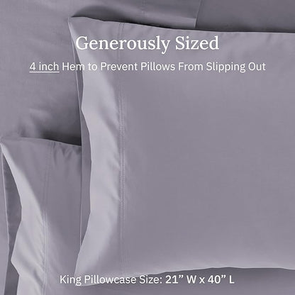 Luxuriously Soft Premium 600 Thread Count, 100% Cotton Set of 2 Cases, Crisp King Size Pillow Covers Set of 2, Fits King Pillows (Lavender)