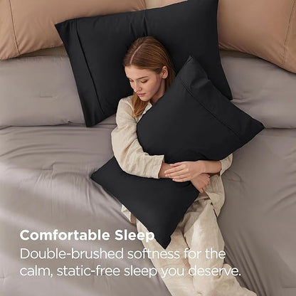 Bedsure King Size Pillow Cases Set of 2 - Black Brushed Microfiber Pillowcases 2 Pack, Super Soft Pillow Case Cover with Envelope Closure for Kids, Wrinkle, Fade Resistant, 20x36 Inches