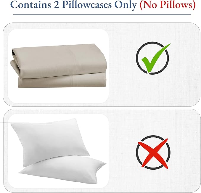 California Design Den Pillow Cases Standard Size Set of 2-800 Thread Count Sateen, Natural 100% Cotton Pillowcases, Fits Standard & Queen Pillows - Beige