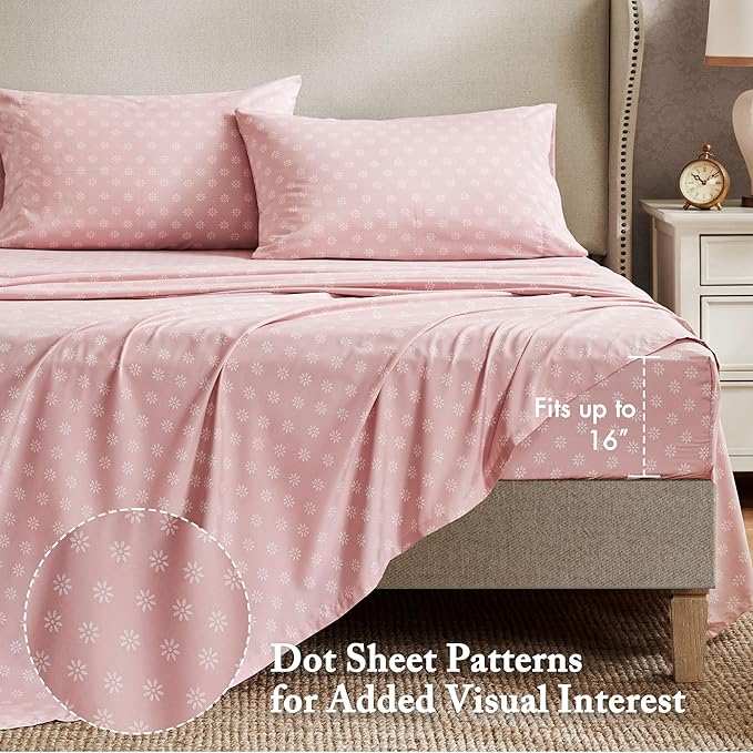 Madison Park Essentials Floral Comforter Set Full Size, Vintage Flower Bedding Set with Sheet Set, 7 Pieces Bed in a Bag with Reversible Botanical Comforter and Pillowcases & Shams, Heather, Pink