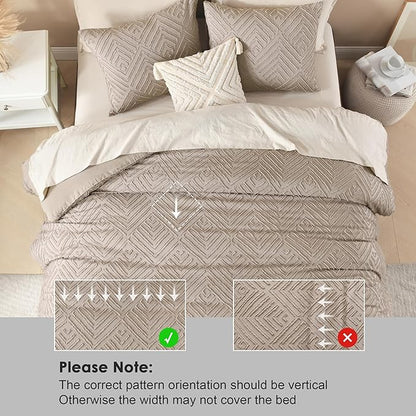 Litanika Super King Plus Comforter Light Coffee, 3 Pieces Tufted Boho Farmhouse Bedding Comforter Set, Lightweight Fluffy All Season Comforter Set (120x128In Comforter & 2 Pillowcases)