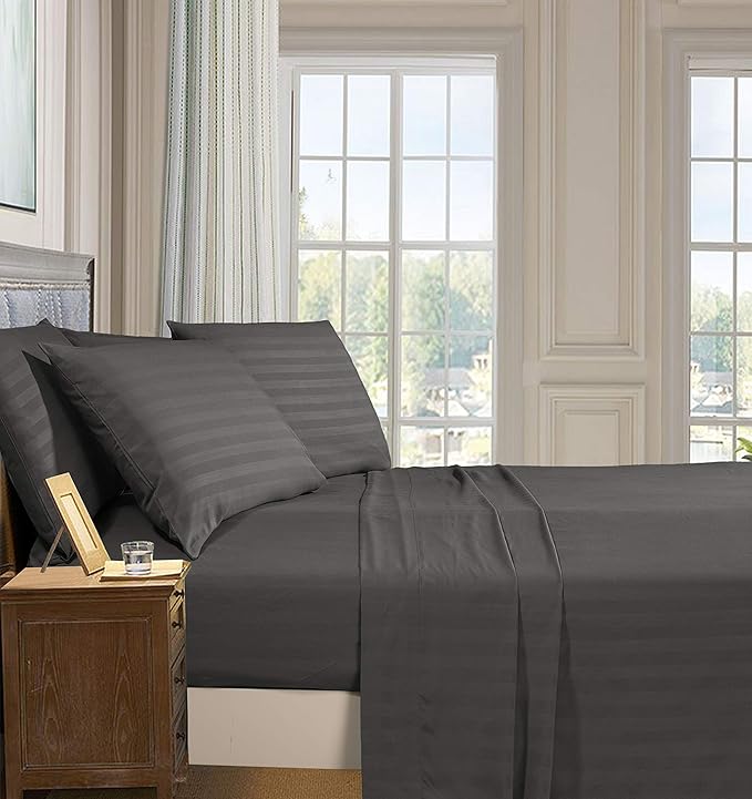 Elegant Comfort Best, Softest, Coziest 6-Piece Sheet Sets! - 1500 Premier Hotel Quality Luxurious Wrinkle Resistant 6-Piece Damask Stripe Bed Sheet Set, California King Grey