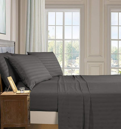 Elegant Comfort Softest and Coziest 4-Piece Sheet Set - 1500 Premium Hotel Quality Microfiber - Luxurious Wrinkle Resistant 4-Piece Damask Stripe Bed Sheet Set, Twin XL, Grey