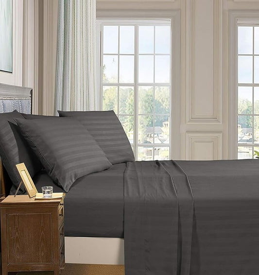 Elegant Comfort Best, Softest, Coziest 6-Piece Sheet Sets! - 1500 Premier Hotel Quality Luxurious Wrinkle Resistant 6-Piece Damask Stripe Bed Sheet Set, King Grey