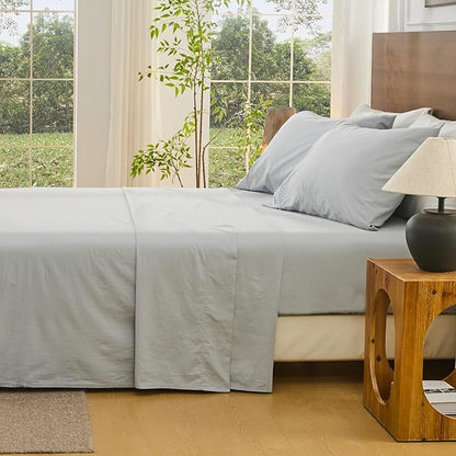 Bedlifes 100% French Linen Sheets Queen Size 18-24”Extra Deep Pocket 4-Piece Set Breathable & Moisture-Wicking,Soft & Durable Sheets for Thick Mattresses(Grey)