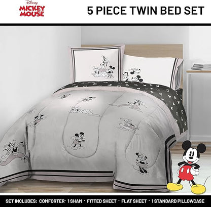 Jay Franco Kids Comforter Set Includes Sheets and Pillow Covers - Soft and Cozy Bed Set for Stylish Room Decor, Official Licensed Bedding, Beige - Mickey and Friends, 5 Piece Twin