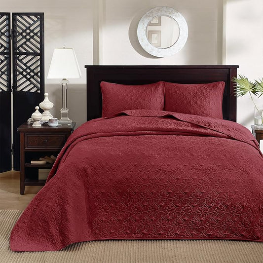 Madison Park Quebec Queen Size Quilt Bedding Set - Red , Damask – 3 Piece Bedding Quilt Coverlets – Ultra Soft Microfiber Bed Quilts Quilted Coverlet