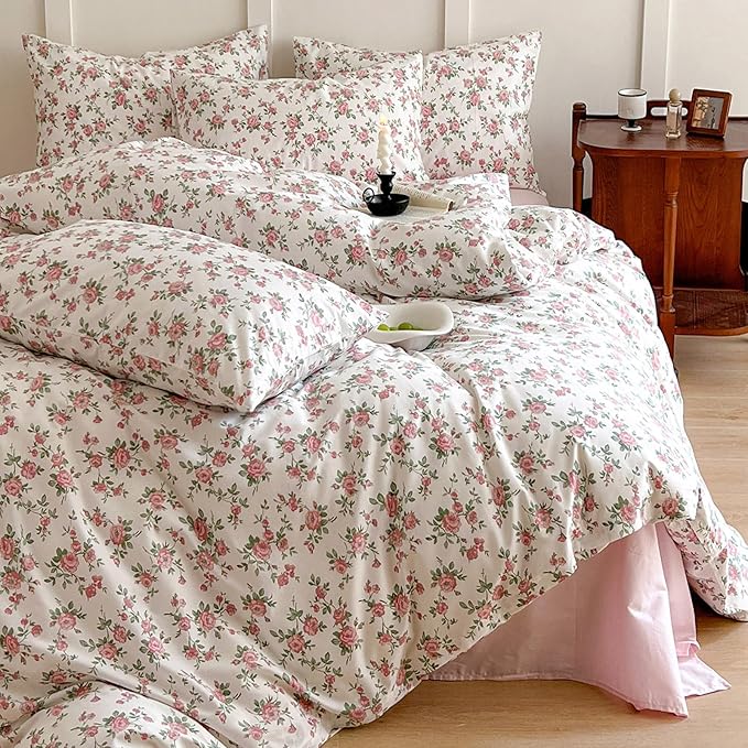 HighBuy Botanical Floral Comforter for Twin XL Bed Fluffy Comforter Set with Pink Flower Cottagecore Bedding Sets 3 Piece for Teen Girl(1 Floral Comforter and 2 Pillowcases),All Season