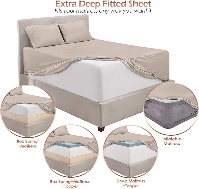 Nestl Full Size Sheet Set, 4 Piece Extra Deep Pocket (18-24 inches), Microfiber, Hotel Luxury, Soft, Breathable, Wrinkle-Free, Easy to Care, Linen