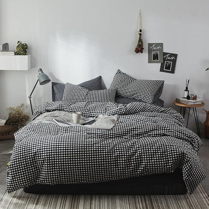 mixinni Black Gingham Comforter Set King, Plaid Comforter Set 3 Pieces 1 Black Grid Comfoter with 2 Pillow Cases for All Seasons, Soft Fluffy Modern Grid Pattern Printed Bedding-King Size