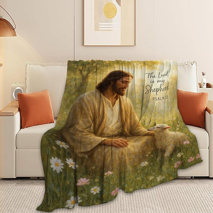 Christian Jesus Lamb Blanket Super Soft Warm Fluffy Fleece Flannel Religious Bible Throw Blanket Cozy Fuzzy Plush Stuff Bedding Blankets Gifts for Women Kids Boys Girls Adults 60"X50"