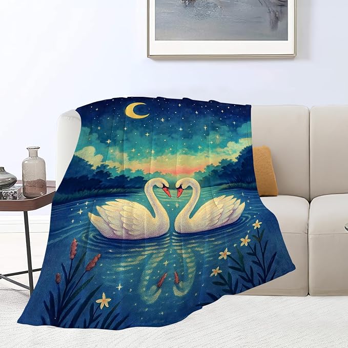 Swan Blanket Super Soft Warm Fluffy Fleece Flannel Animal Throw Blanket Cozy Fuzzy Plush Stuff Bedding Blankets Gifts for Women Kids Boys Girls Adults 50"X40"