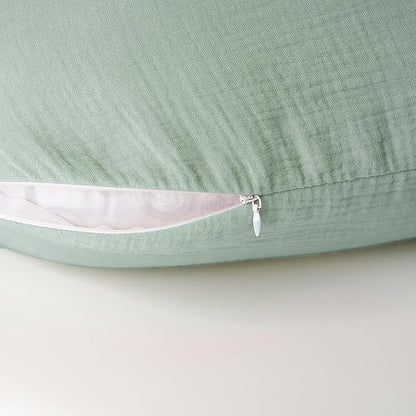 Konssy Muslin Nursing Pillow Covers, Soft and Cute Nursing Covers for Breastfeeding Pillows, Ideal for Newborn Baby Boys and Girls (Green, Leafy) - 2 Pack