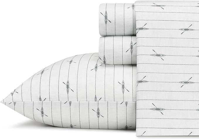 Eddie Bauer - Twin XL Sheet Set, Cotton Percale Bed Sheets, Crisp & Cool, Ideal Dorm Essentials (Downstream, Twin XL)