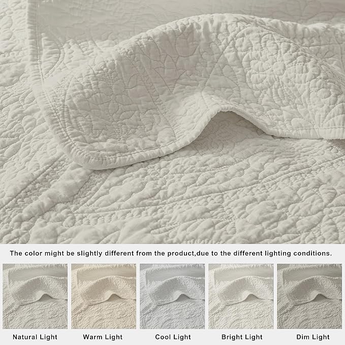 palassio Beige Paisley 100% Cotton Quilt Queen Size Bedding Sets with 2 Pillow Shams, Boho Floral Lightweight Farmhouse Country Vintage Soft Bedspread Shabby Chic Coverlet for All Season, 3 Pieces