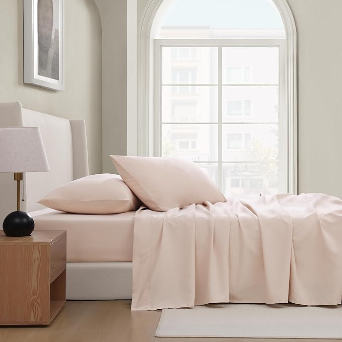 UGG Hedi King Sheet Set 4-Piece Luxury Cooling Sheets Deep Pockets Premium Bedding with 2 Pillow Shams Hypoallergenic Machine Washable Soft Lightweight Bed Set for Bedroom, King, Shell Light Pink