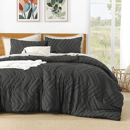 Litanika Dark Grey King Comforter Set, 3 Pieces Lightweight Gray Tufted Bedding Sets, Down Alternative Comforter Fluffy Bed Set Gift Choice