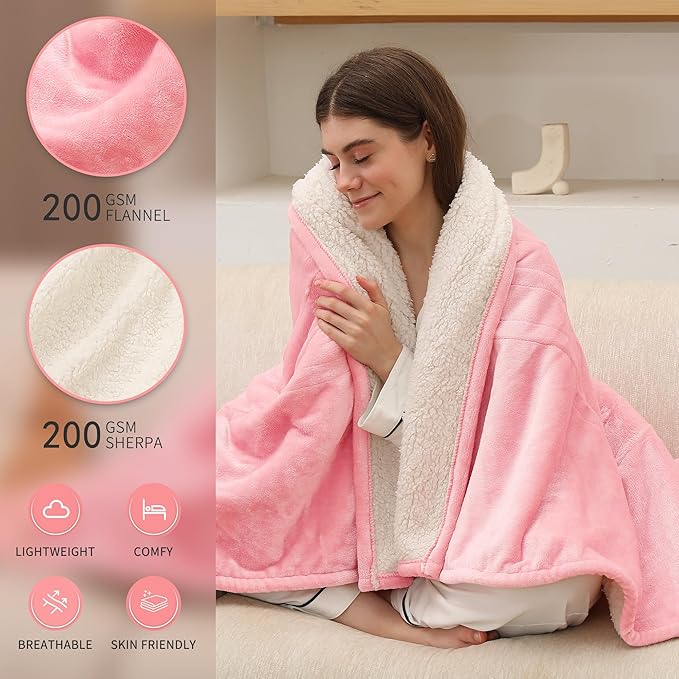 ESTINGO Twin Heated Blanket, 62"x84" Electric Blanket Twin Size with ETL & FCC Certification, Fast Heating Blanket with 5 temperatures & 10 Hours Auto Off, Machine Washable, Pale Pink