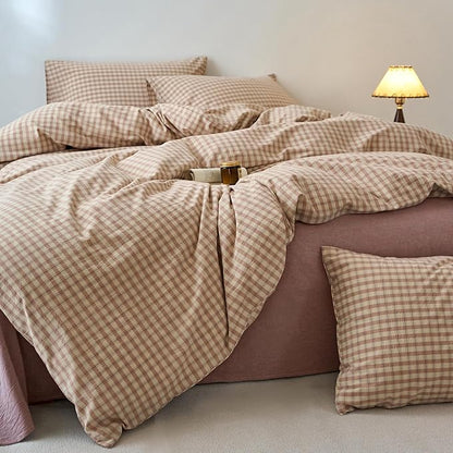 Gingham Twin Duvet Cover Blush Pink Washed Cotton Twin Comforter Cover Cute Plaid Checkered Zipper Duvet Cover Set with 2 Pillow Cases Boho Girls Bedding Set Vintage Duvet Protector