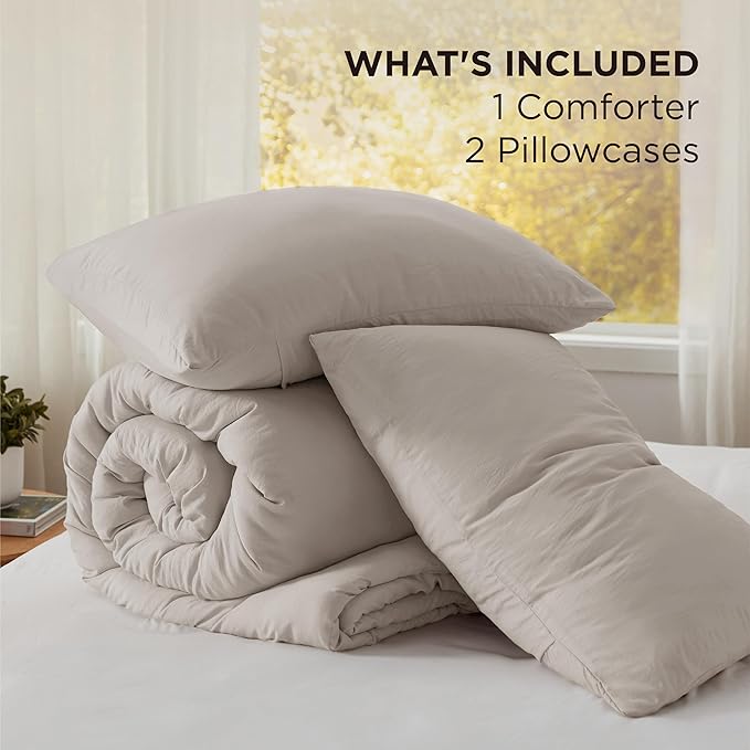 Bedsure California King Comforter Set, Linen Soft Prewashed Bedding for All Seasons, 3 Pieces GentleSoft™ Bed Set, 1 Lightweight Comforter (104"x96") and 2 Pillowcases (20"x36")