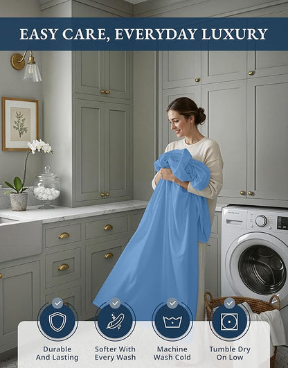LANE LINEN 100% Egyptian Cotton King Bed Sheets, No Pill Cooling Sheets King Size, Soft & Comfy Sateen Weave for Silky Smooth Finish, Available in Variety of Colors - Blue Jasper