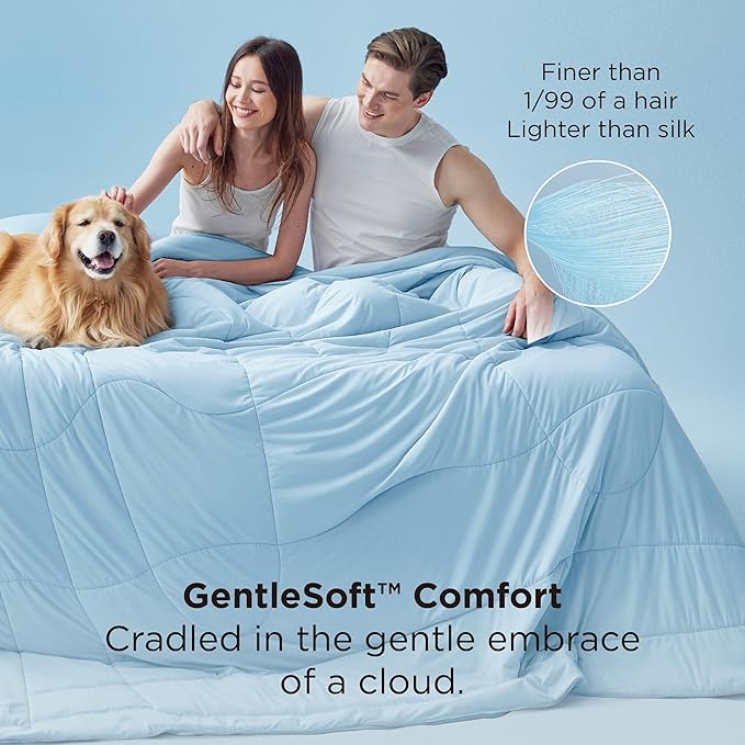 Bedsure Cooling Comforter King Size - Cooling Blankets for Hot Sleepers, Lightweight Comforter for Summer with Dual-Sided Cool Tech, Soft Breathable Cold Blanket for Sleeping, Blue, 102x90 Inches