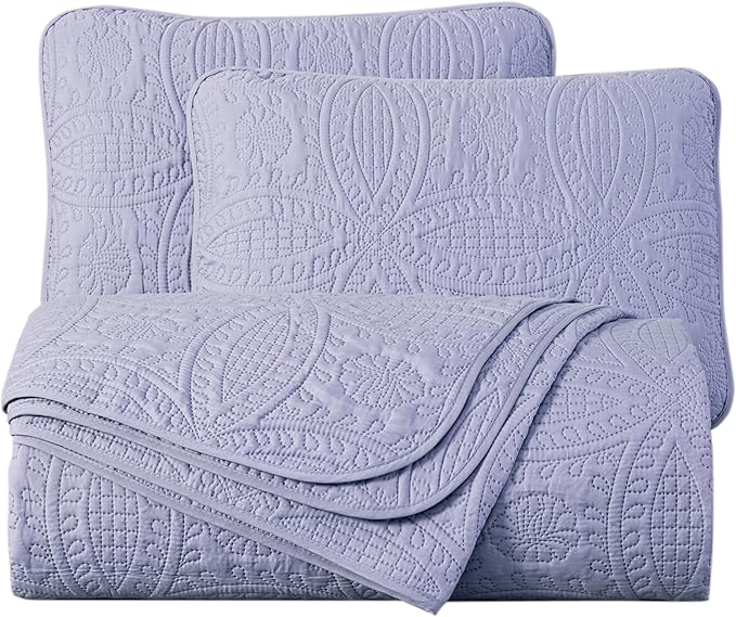 Chezmoi Collection Austin 3-Piece Oversized Bedspread Coverlet Set (Queen, Lavender) | Oversized, Lightweight, Fade Resistant