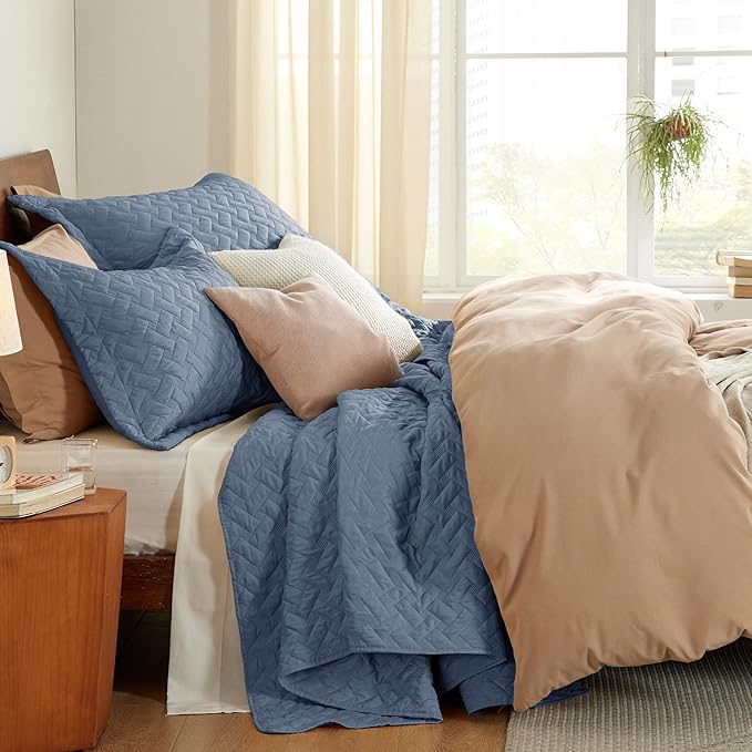 Bedsure California King Quilts - Lightweight Bedspreads Cal King Size with Basket Weave Pattern, Soft Quilt Bedding Set, Mineral Blue Comforter Set Coverlet with 2 Pillow Shams (111" x 106") | Skin-Friendly Soft, All-Season Comfort, Breathable, Lightwe...