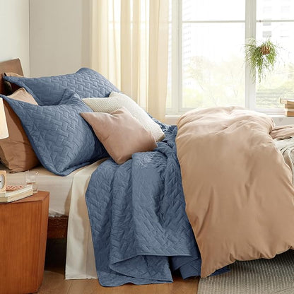 Bedsure California King Quilts - Lightweight Bedspreads Cal King Size with Basket Weave Pattern, Soft Quilt Bedding Set, Mineral Blue Comforter Set Coverlet with 2 Pillow Shams (111" x 106") | Skin-Friendly Soft, All-Season Comfort, Breathable, Lightwe...