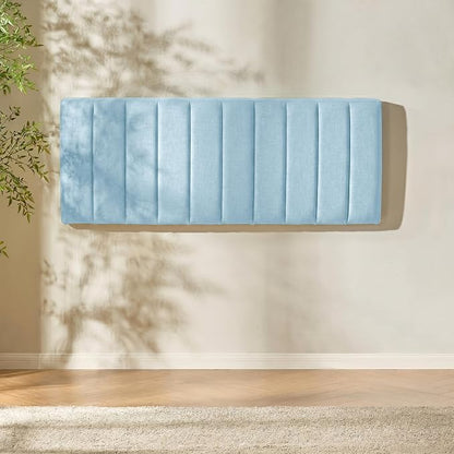 Hearth & Harbor Wall Mounted King Headboard Only, Bed Headboard King Size | Easy Assemble, Floating Peel and Stick, Upholstered, Channel Stitched, 3D Wall Panels, 5 Strips of 3M Tape Included, Ice Blue